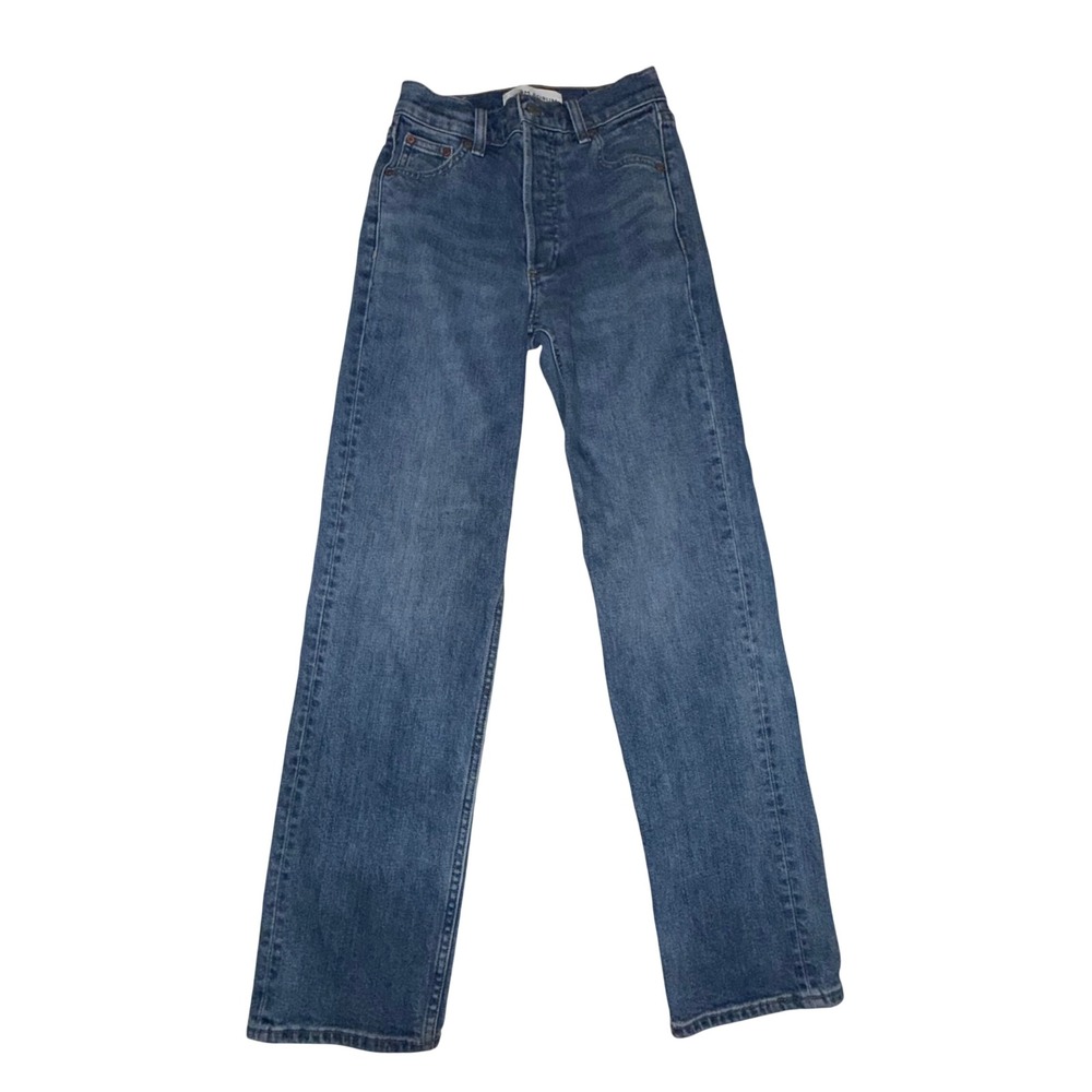 Denim Forum The Arlo High Rise Straight Jeans 23 Blue Button Fly Aritzia Classic